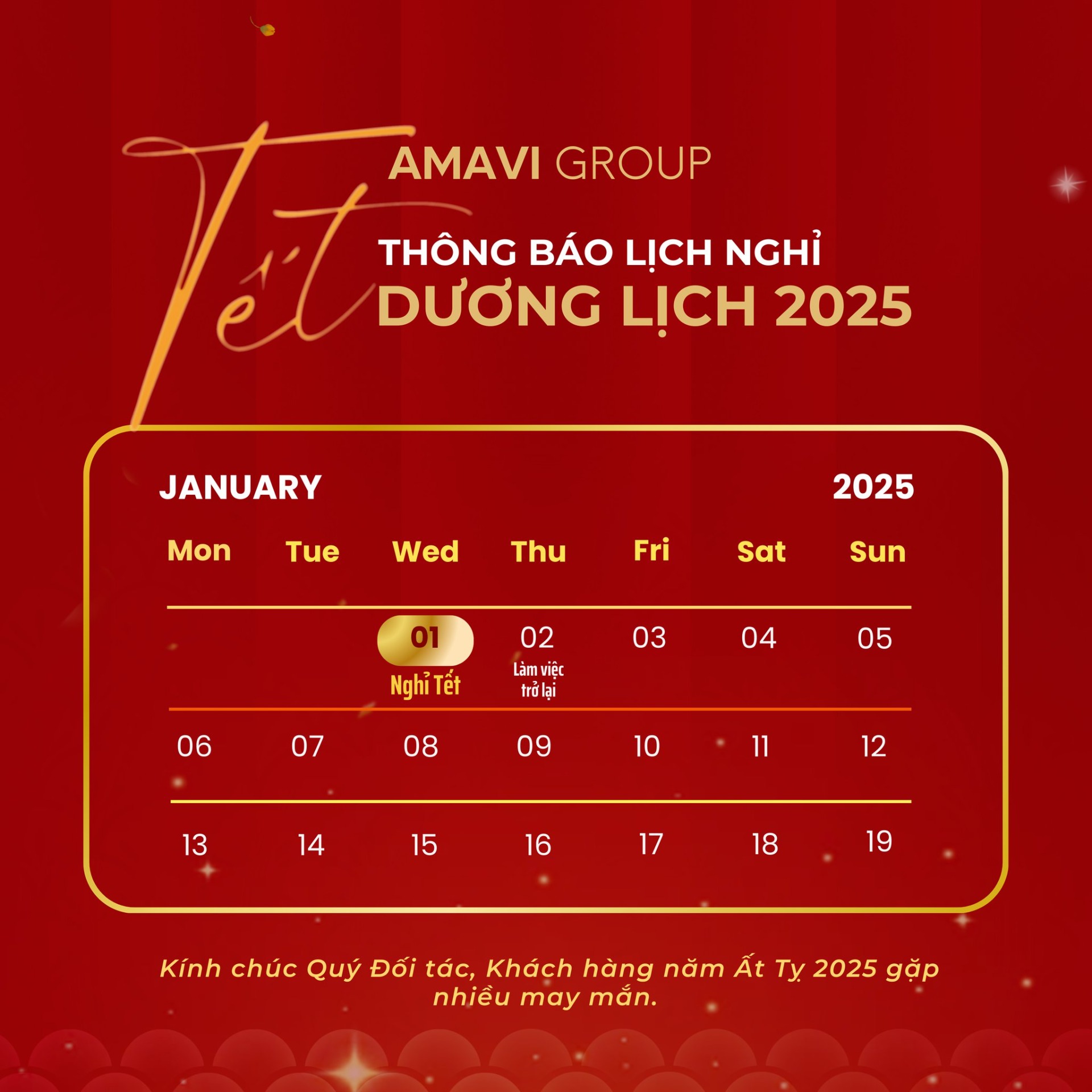 AMAVI GROUP THÔNG BÁO LỊCH NGHỈ TẾT DƯƠNG LỊCH 2025